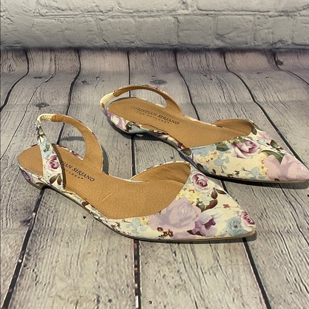Christian Siriano Floral Pointed Slingback Flats - 6.5